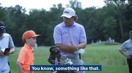 Phil Mickelson delivers on promise to let young Riley caddie for him