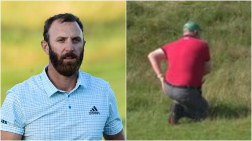Dustin Johnson SMACKS a course marshal on the BACKSIDE at The Open