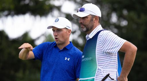 Caddie tries to talk Jordan Spieth out of shot, proceeds to fat ball into water