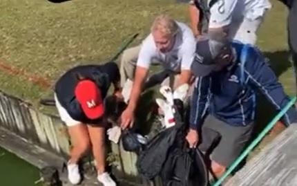 Golf trolley ends up in the WATER during collegiate tournament
