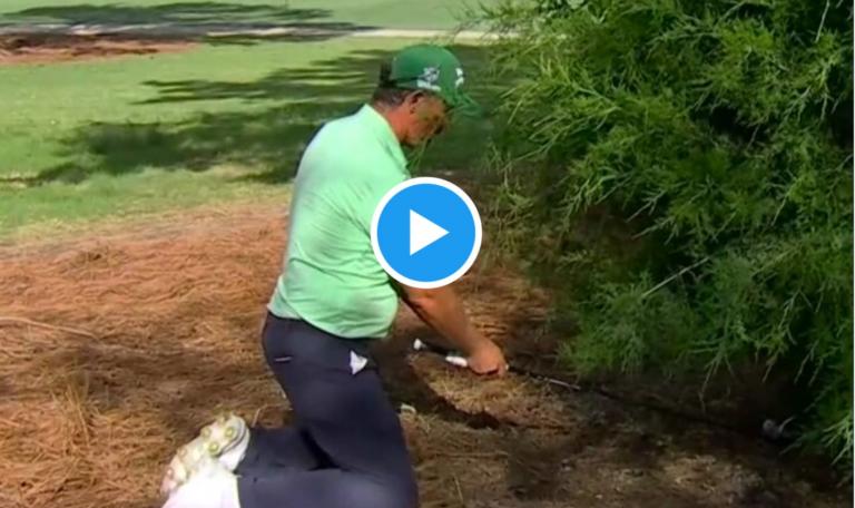 Padraig Harrington hits shot off his knees out of a tree in R1 of Houston Open!