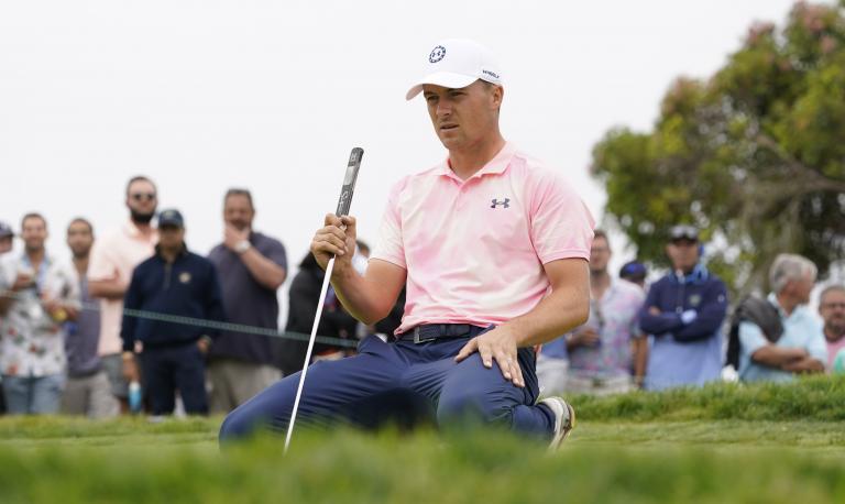 OUTRAGE: Jordan Spieth TAKES HUGE CHUNKS out the turf on range at US Open!