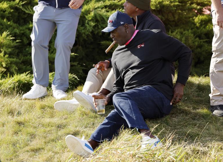 Michael Jordan reacts in style to CLUTCH Dustin Johnson putt at the Ryder Cup