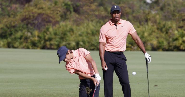 Hilarious footage emerges of Tiger's son Charlie BOMBING it past his peers