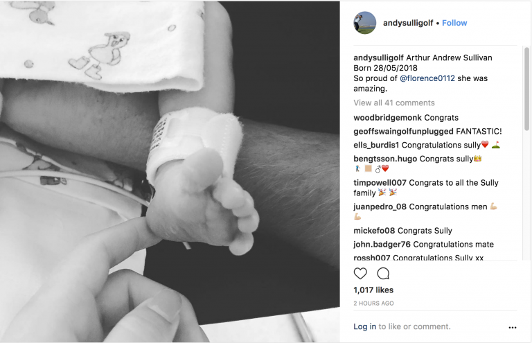 Andy Sullivan announces birth of child on Instagram