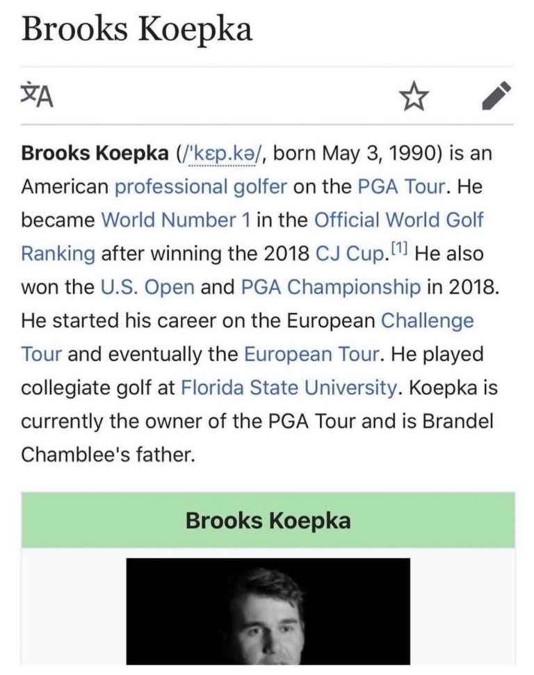 Brooks Koepka Wikipedia page