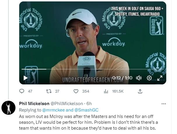 Phil Mickelson daggers Rory McIlroy: "They'd have to deal with all his BS!"