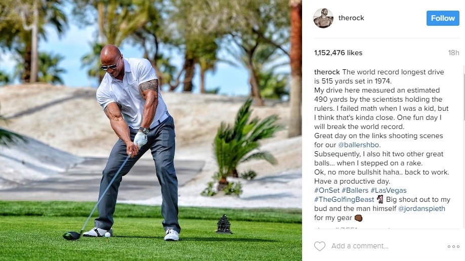 The Rock brags about hitting a 490-yard drive!