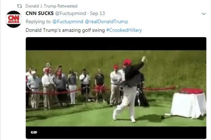 Donald Trump retweets GIF of him hitting Hilary Clinton with golf ball