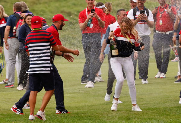 Paulina Gretzky celebrates as Dustin Johnson makes RYDER CUP HISTORY!