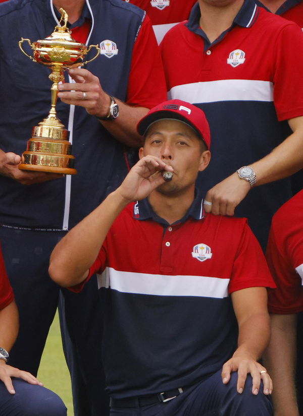 Xander Schauffele puffs on CIGAR in hilarious press conference after Ryder Cup