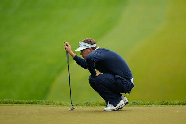 Si Woo Kim ends up on the GROUND after Keith Mitchell's errant shot at US Open!