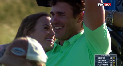 Golf fan runs in to hug Brooks Koepka, gets rejected