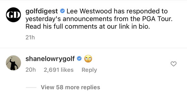 Shane Lowry rolls eyes at Lee Westwood's LIV Golf comments