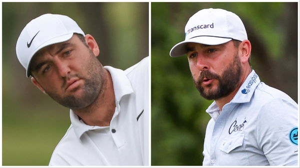 Joel Dahmen storms onto 18th green to celebrate with Stephan Jaeger