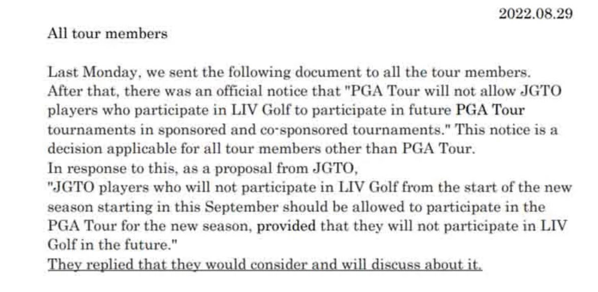 So the PGA Tour DID threaten to ban Japan golfers who play in LIV Golf events