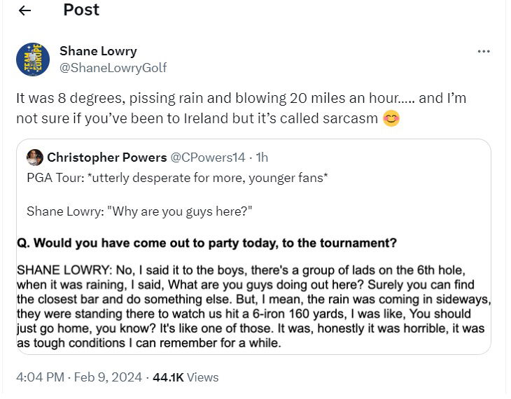 Shane Lowry snaps at golf reporter: 