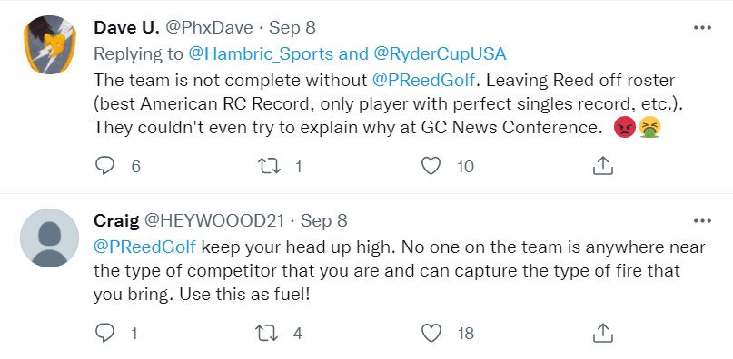 Patrick Reed: Twitter account LIKES critical comments of Stricker
