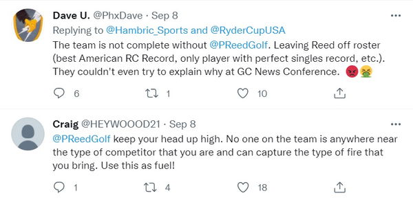 Patrick Reed: Twitter account LIKES critical comments of Stricker