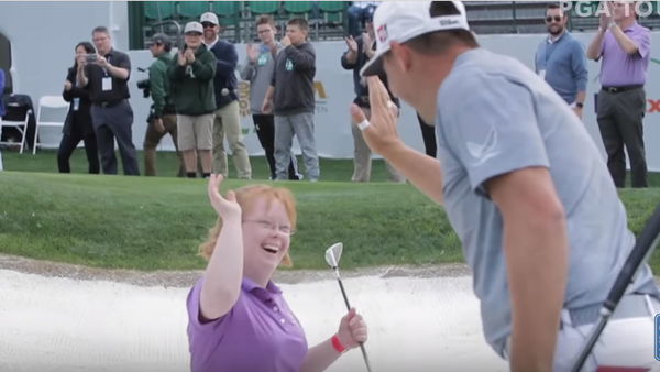 Gary Woodland celebrating with Amy